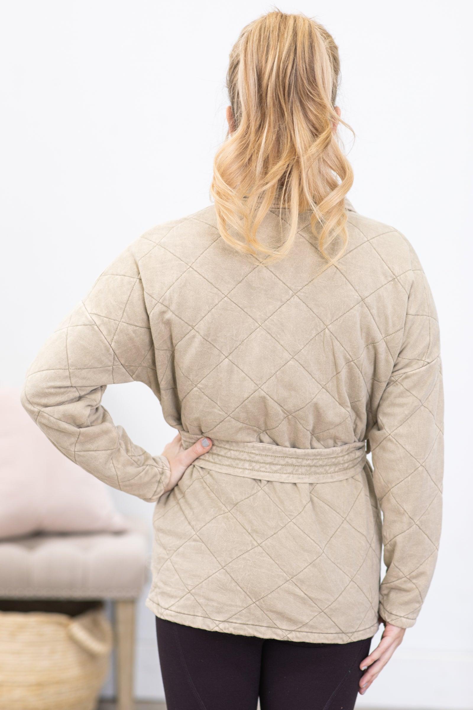 Taupe Quilted Mineral Washed Wrapped Jacket Product Image