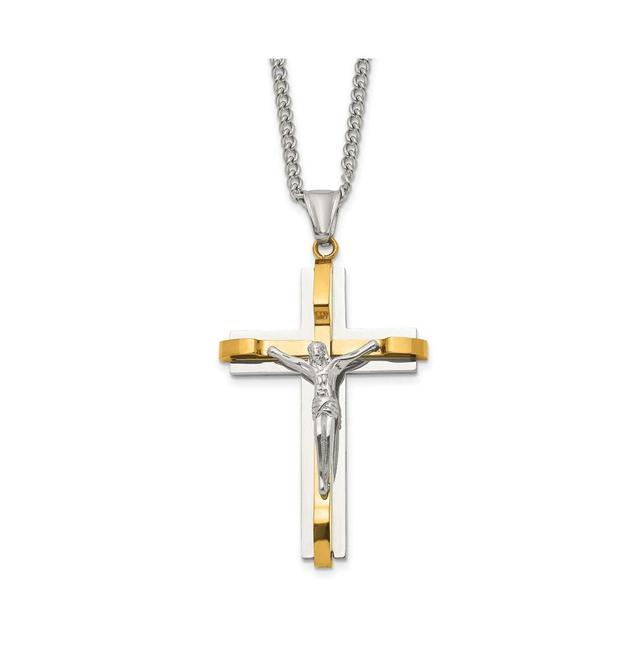 Chisel Polished Yellow Ip-plated Crucifix Pendant Curb Chain Necklace Product Image