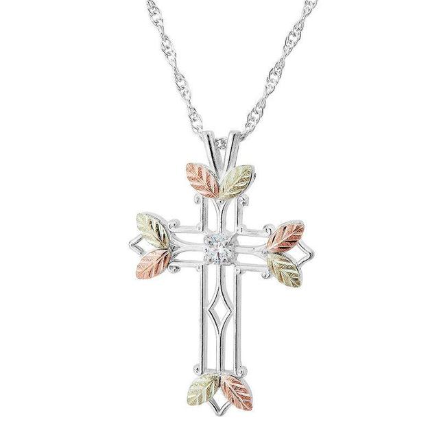 Black Hills Gold Tri-Tone Openwork Cross Pendant Necklace in Sterling Silver, Womens Grey Product Image