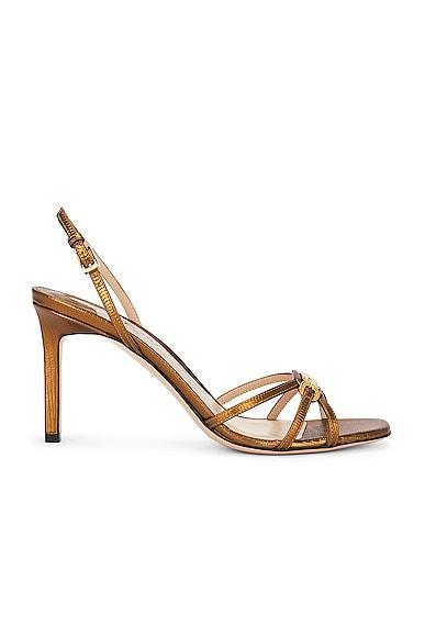 TOM FORD Printed Lizard Whitney 85mm Sandal in Bronze - Metallic Bronze. Size 39 (also in 39.5). Product Image