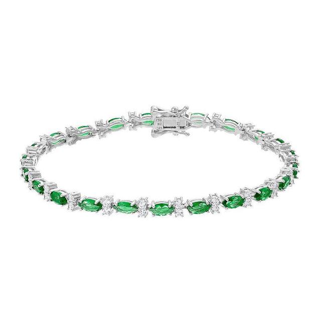 Sterling Silver Clear Round & Green Marquise Cubic Zirconia Tennis Bracelet, Womens Product Image