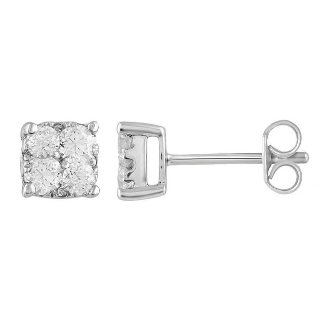 Sterling Silver 3/4 Carat T.W. Diamond Grand Cushion Stud Earrings, Womens Product Image