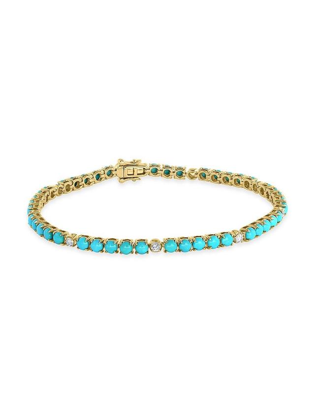 Womens 14K Yellow Gold, Diamond & Turquoise Bracelet Product Image