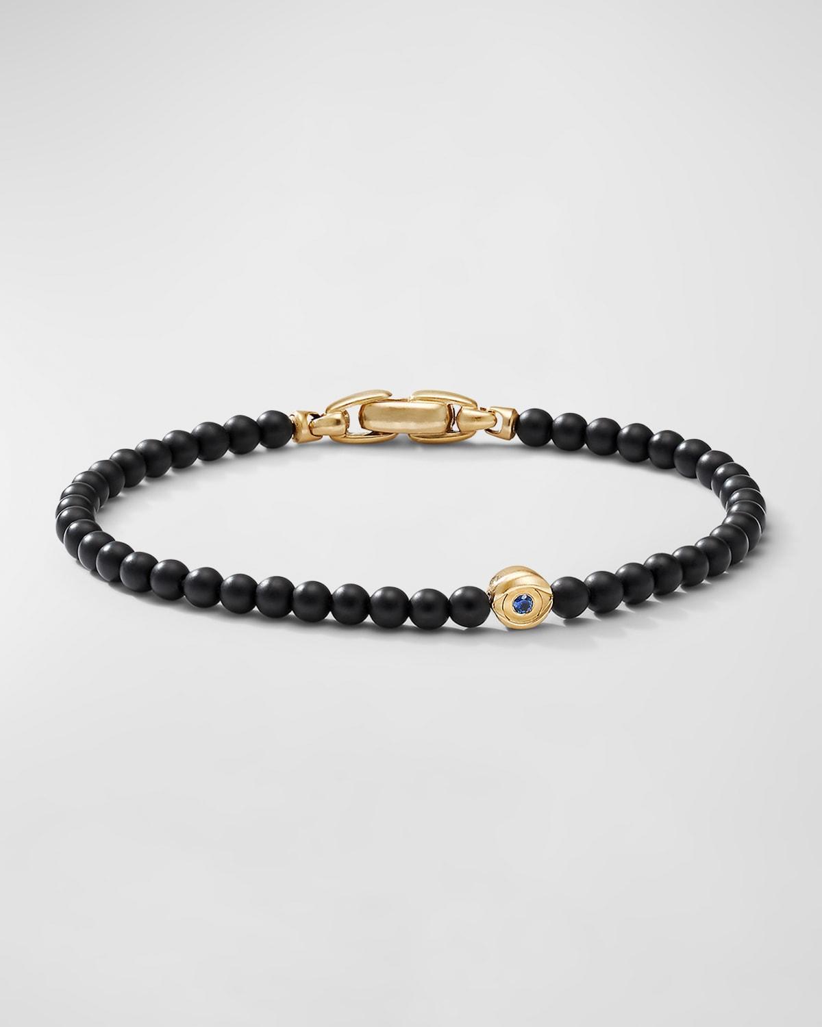 Mens Spiritual Beads Evil Eye Bracelet with Black Onyx, Sapphire and 18K Yellow Gold Product Image