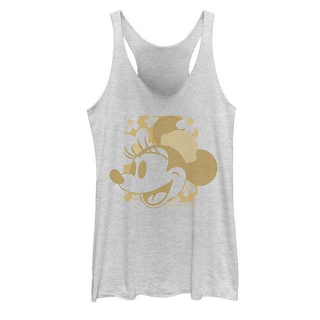 Disneys Minnie Mouse Vintage Golden Hue Portrait Juniors Racerback Tank Top, Girls White Grey Product Image