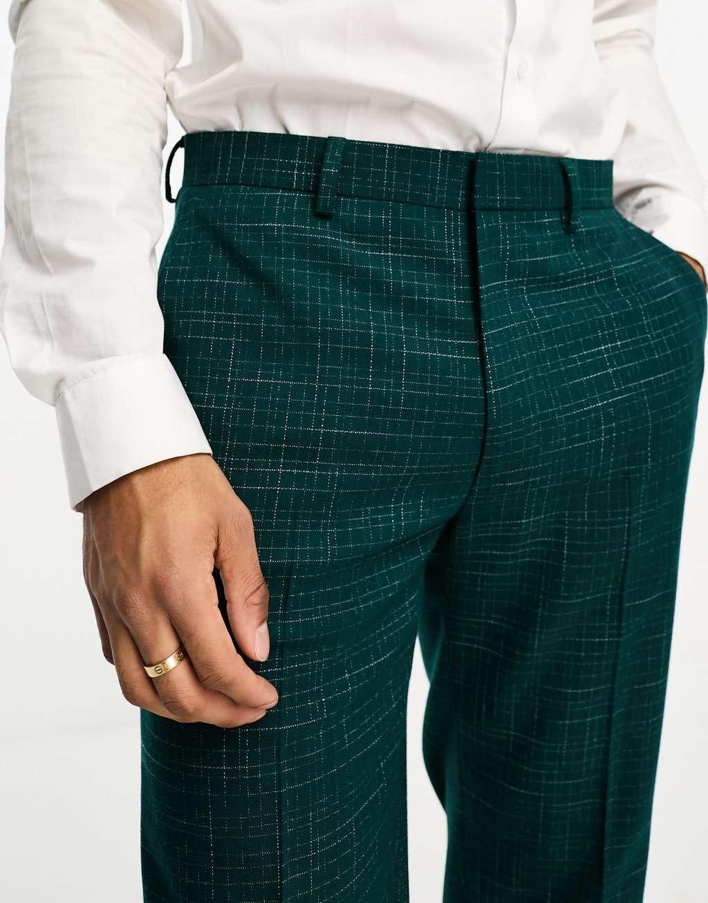 ASOS DESIGN slim suit pants in crosshatch in green Product Image