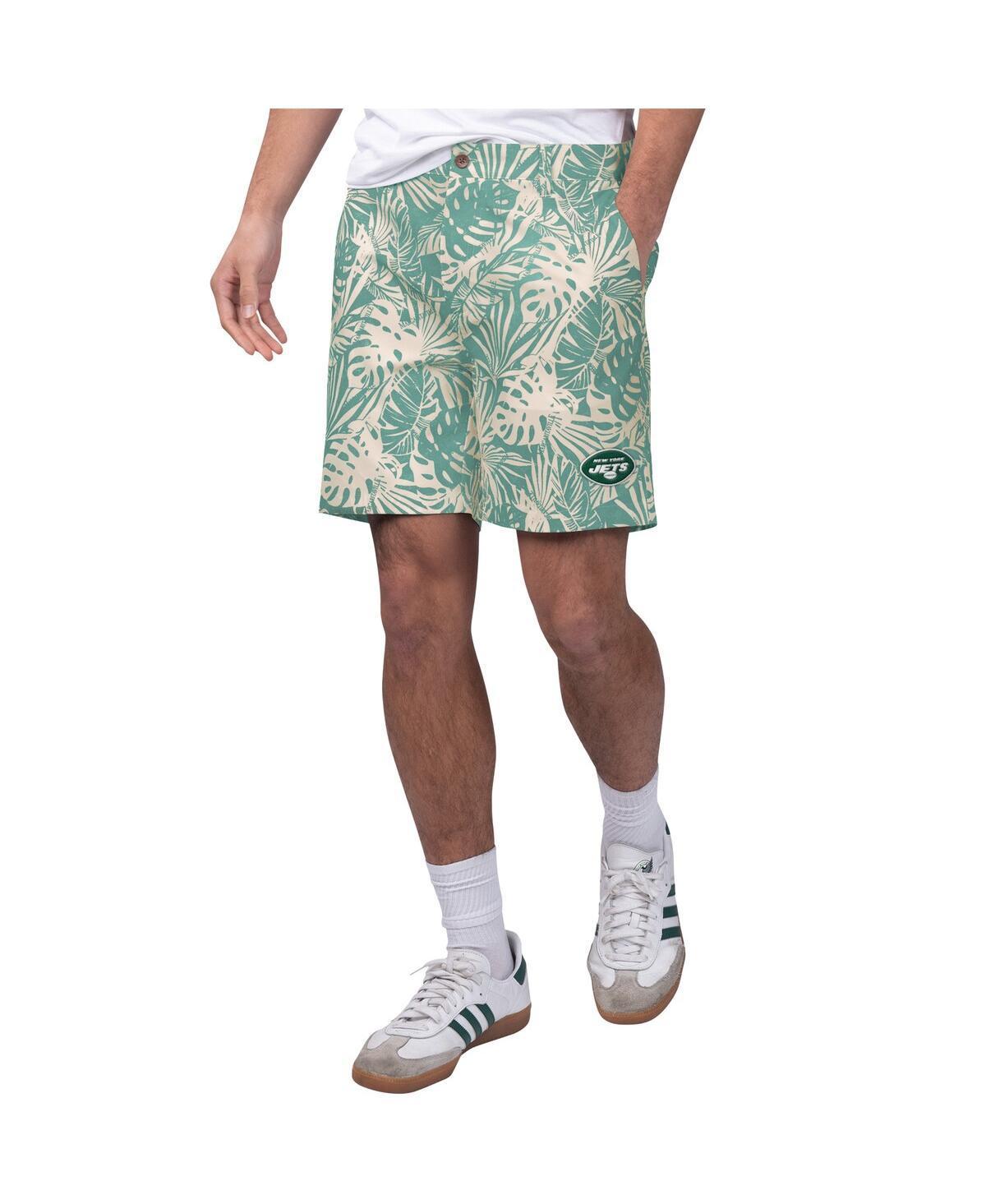 Margaritaville Mens Green New York Jets Sandwashed Monstera Print Amphib Shorts product image