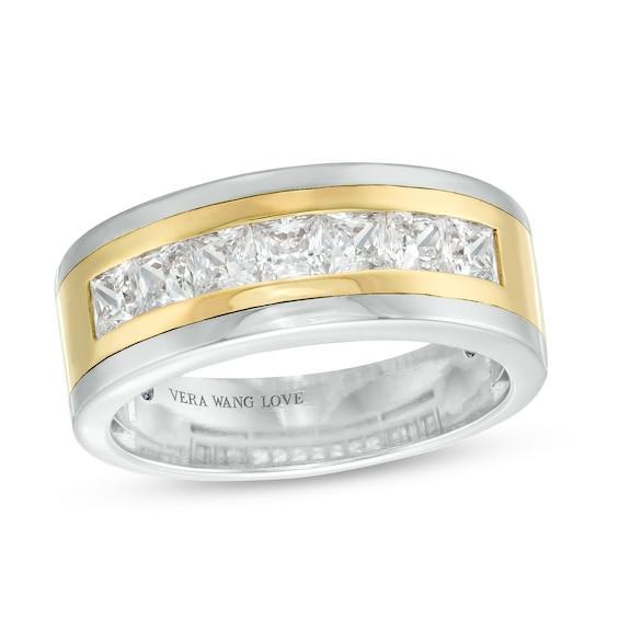 True Lab-Created Diamonds by Vera Wang Love Men's 1-3/4 CT. T.w. Seven Stone Wedding Band in 14K Two-Tone Gold (F/Vs2) Product Image