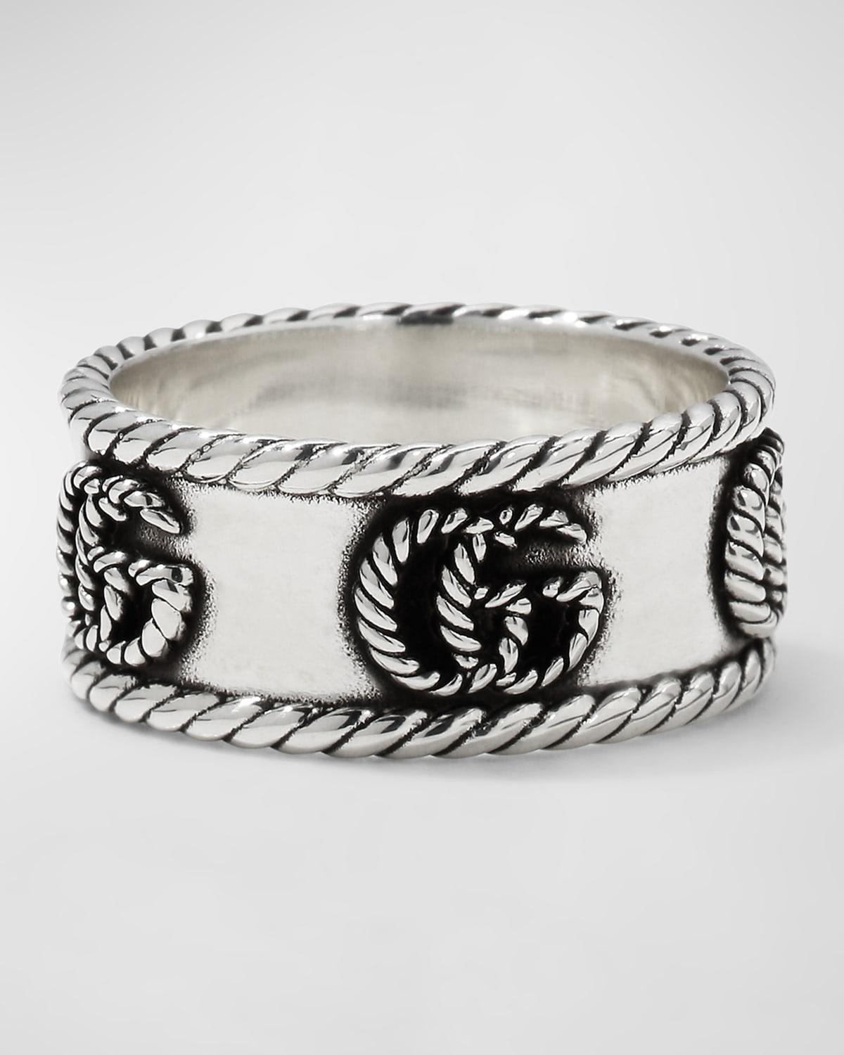 Womens Ring In Aged Sterling Silver With Double G Detail Product Image