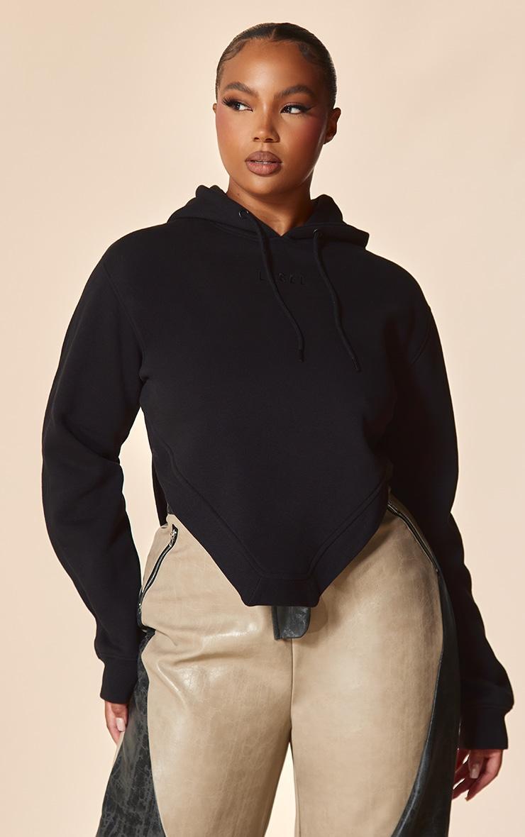 PLT Label Plus Black Sleeve Strap Detail Cropped Hoodie product image