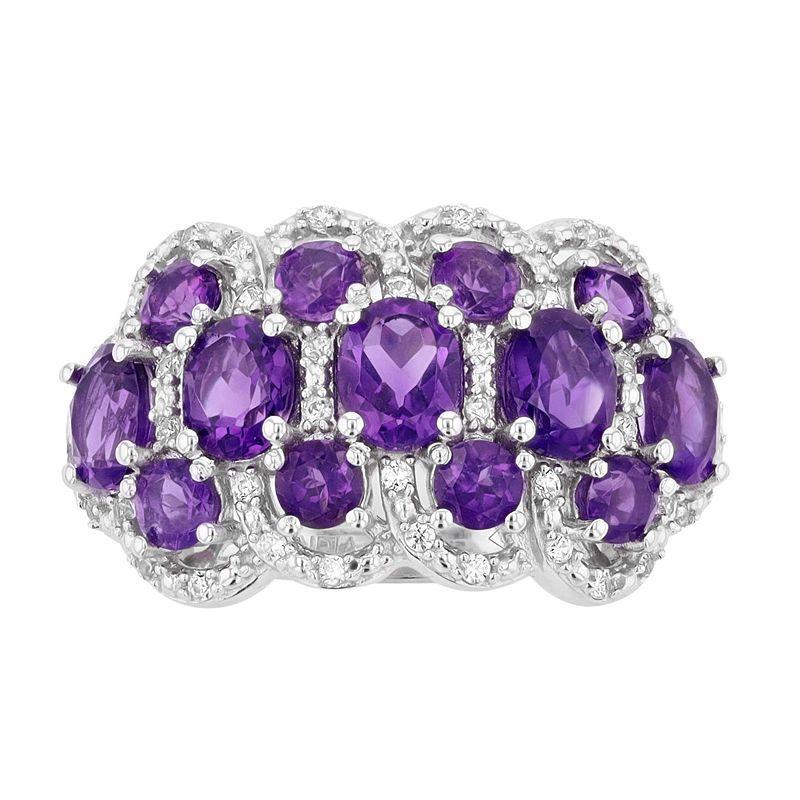 Sterling Silver Genuine Amethyst & White Cubic Zirconia Accent Cluster Ring, Womens Product Image