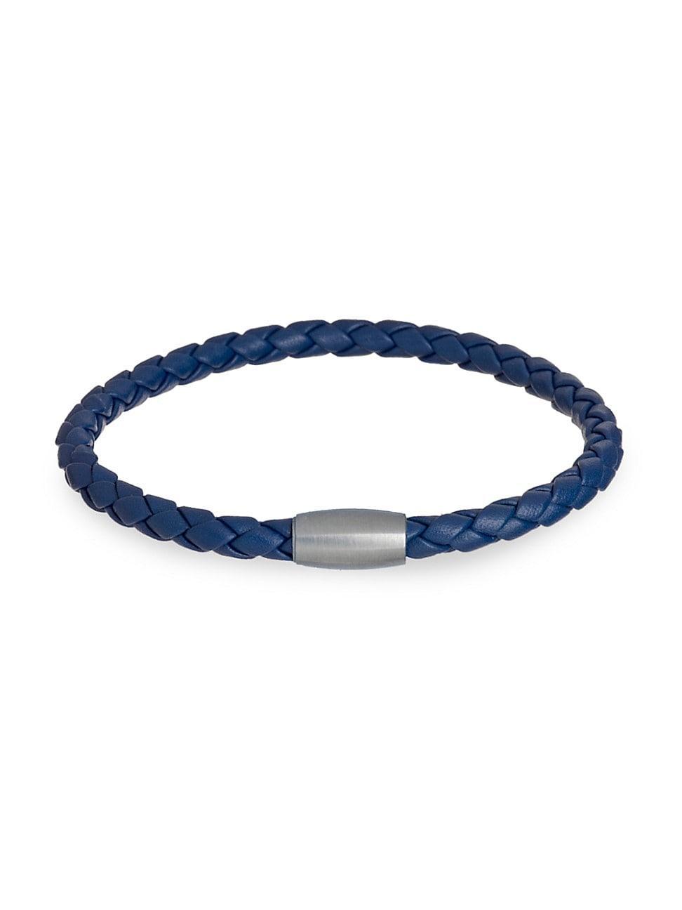 Mens Stainless Steel & Braided Leather Bracelet Product Image