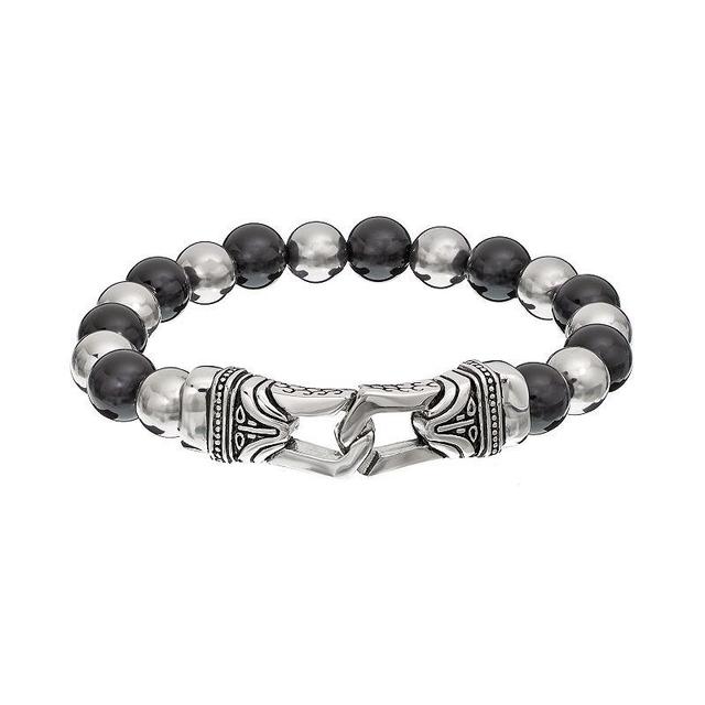 Onyx Stainless Steel Bead Tribal Stretch Bracelet - Men, Mens Black Product Image