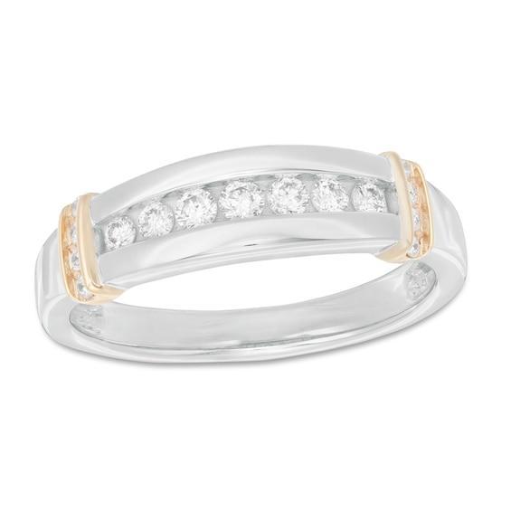 Men's 3/8 CT. T.w. Diamond Channel-Set Wedding Band in 10K Two-Tone Gold Product Image