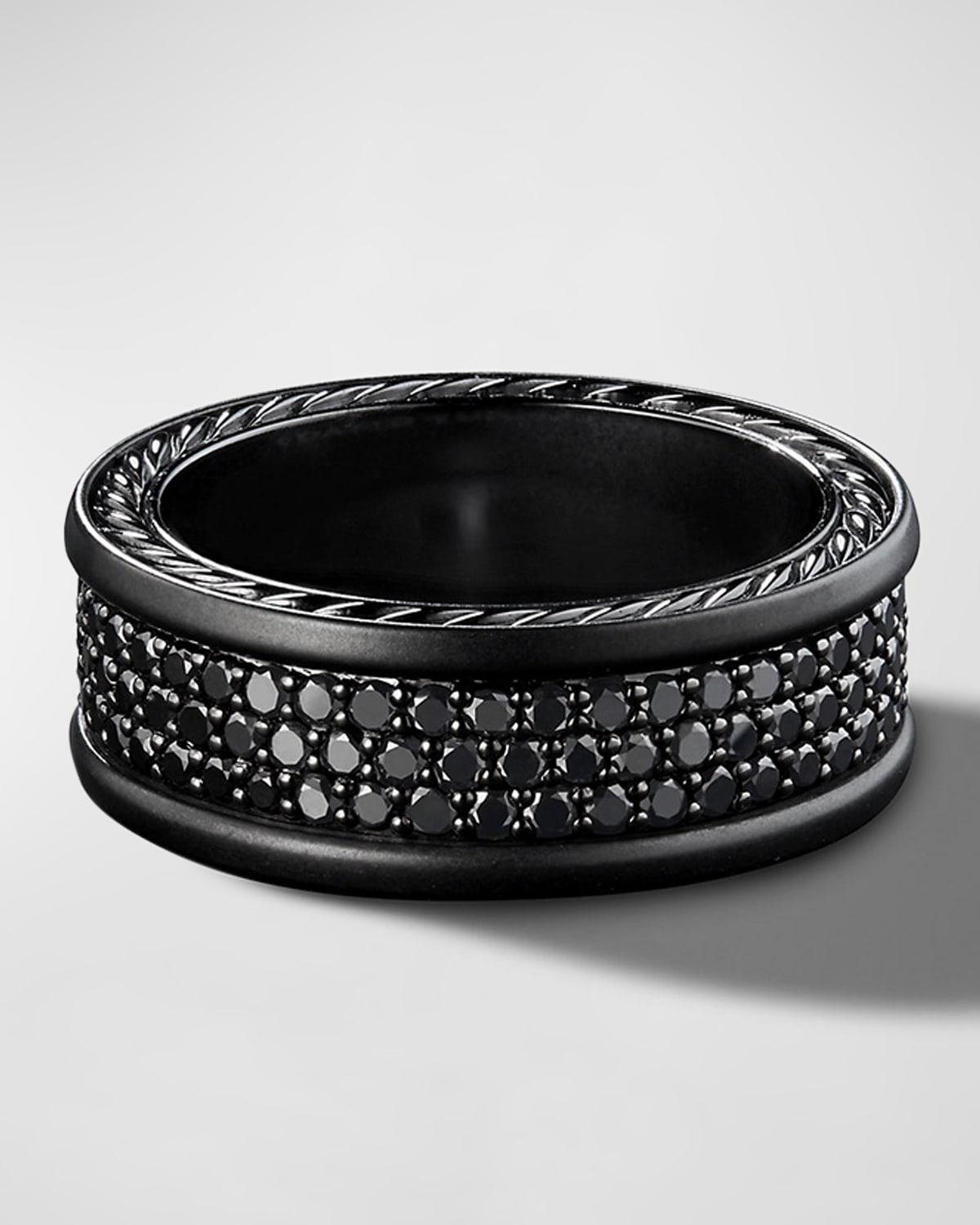 Mens Streamline Three Row Band Ring with Pav Black Diamonds Product Image