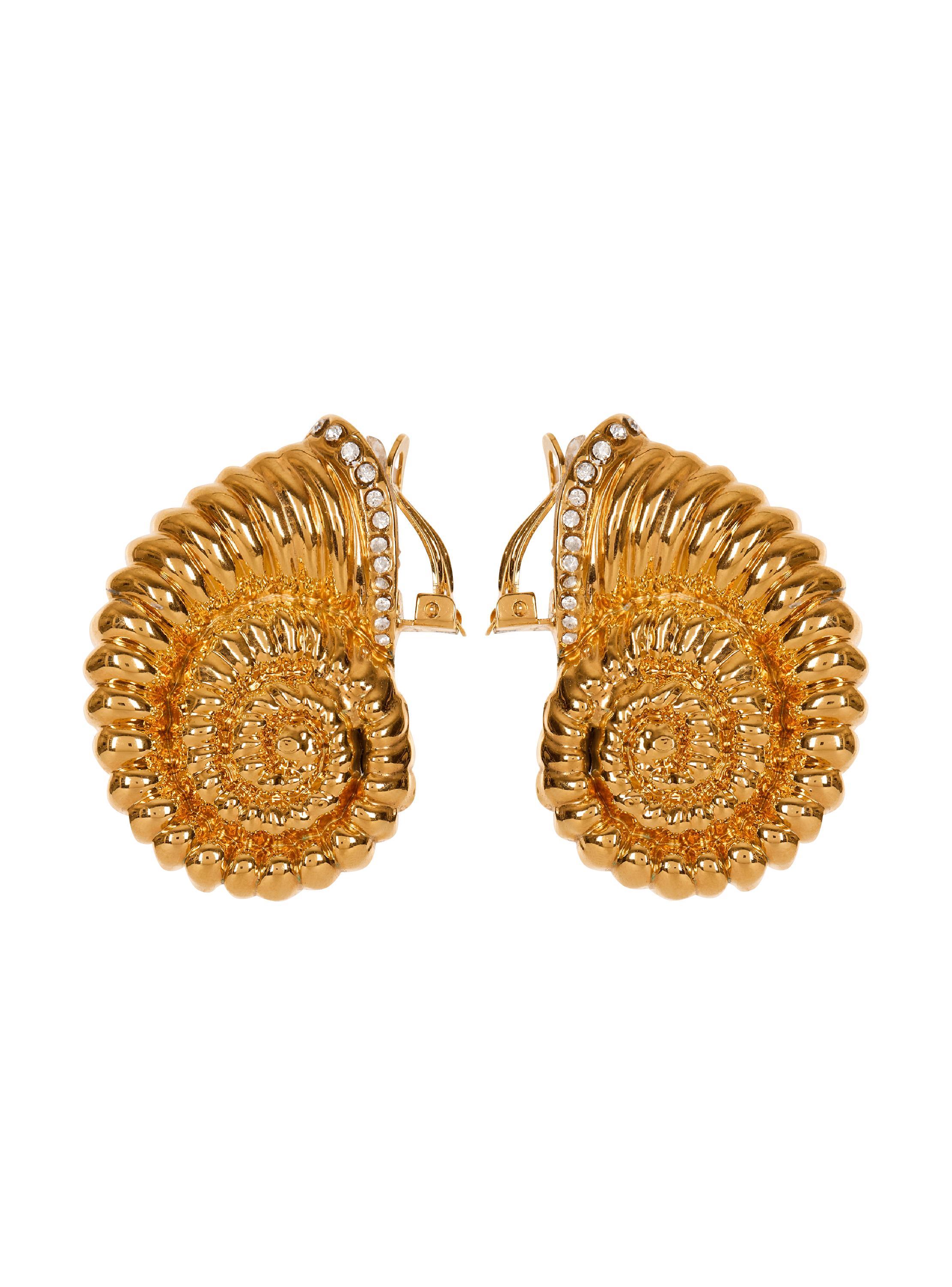 Snail brass and rhinestone earrings Product Image