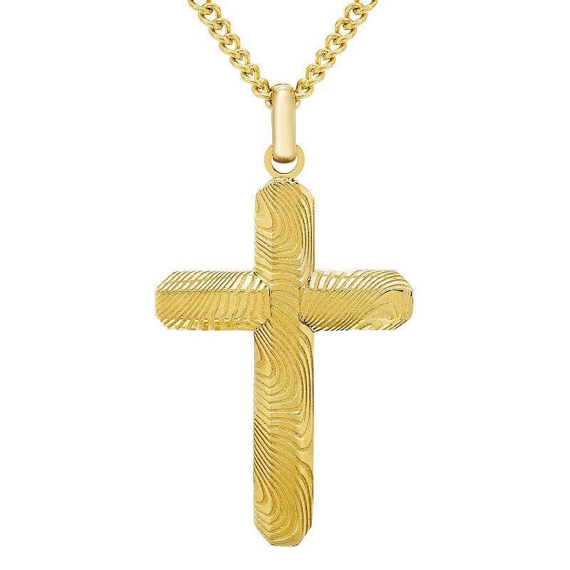 Mens Boston Bay Diamonds Yellow Damascus Steel Cross Pendant Necklace Product Image