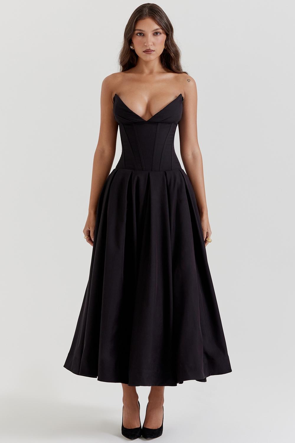 Lady Black Strapless Midi Dress Product Image