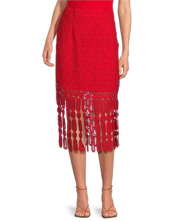 Skies Are Blue Crochet Lace Fringe Midi Skirt Product Image