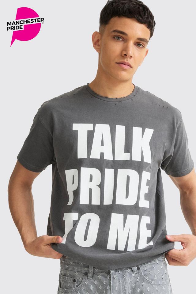 Boxy Talk Pride To Me Distressed T-shirt | boohooMAN USA Product Image