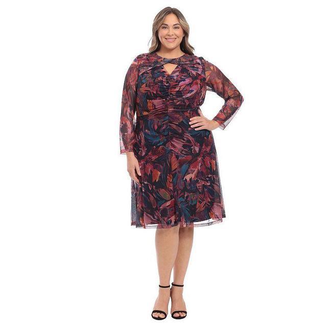 Plus Size London Times Twist Neck Shirred Midi Dress, Womens Blue Rose Product Image