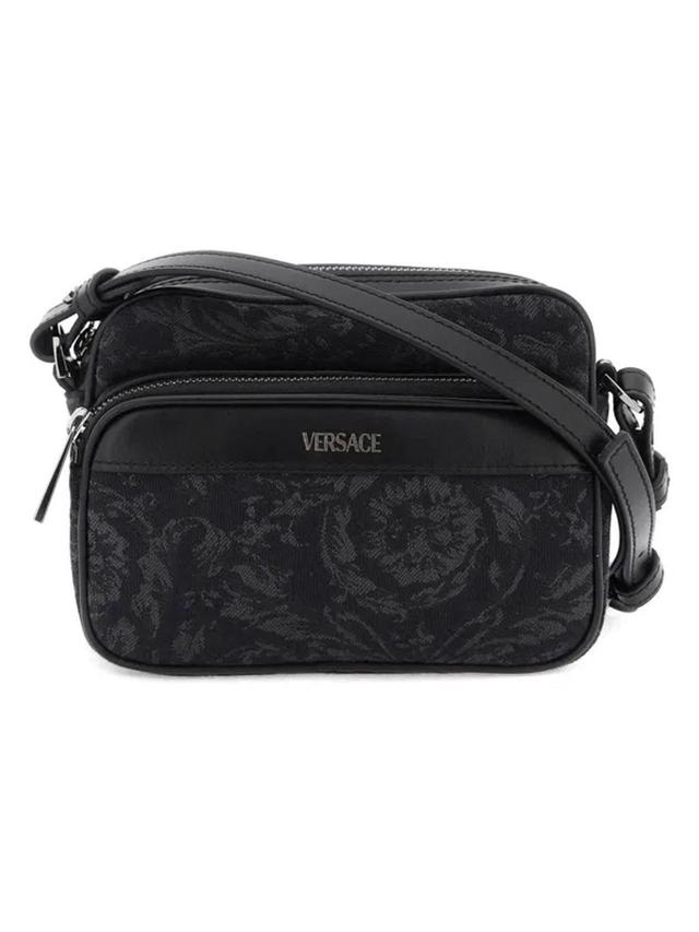 VERSACE Embroidered Fabric Athena Crossbody Bag In Black Product Image