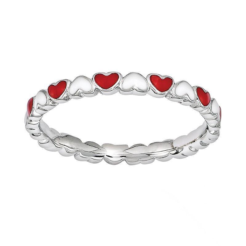 Stacks & Stones Sterling Silver Heart Stack Ring, Womens Red Product Image