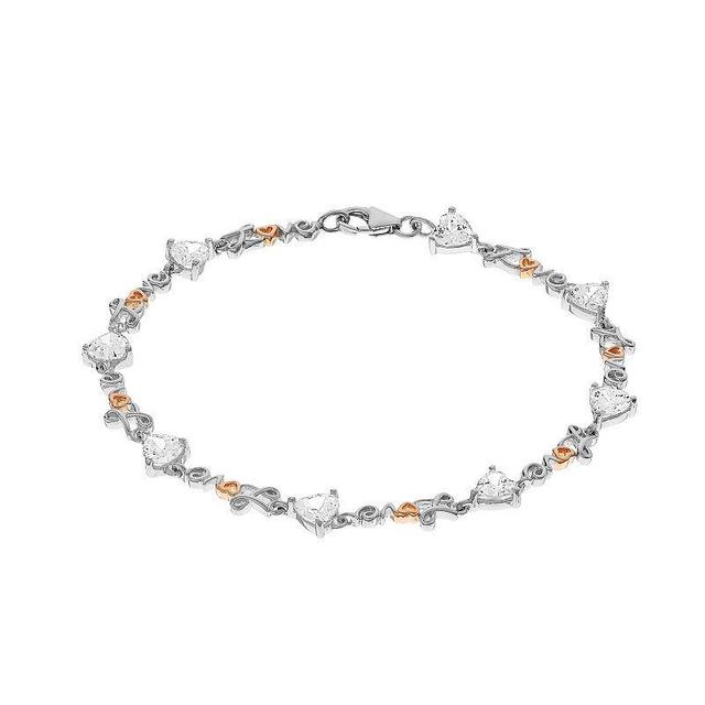 Two Tone Sterling Silver Cubic Zirconia Love Bracelet, Womens Product Image