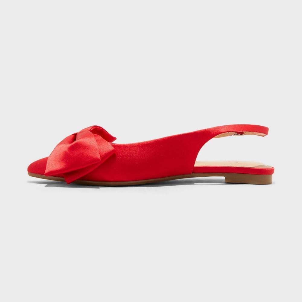 Women's Shelby Bow Slingback Ballet Flats with Memory Foam Insole - A New Day™ Red 5.5 Product Image