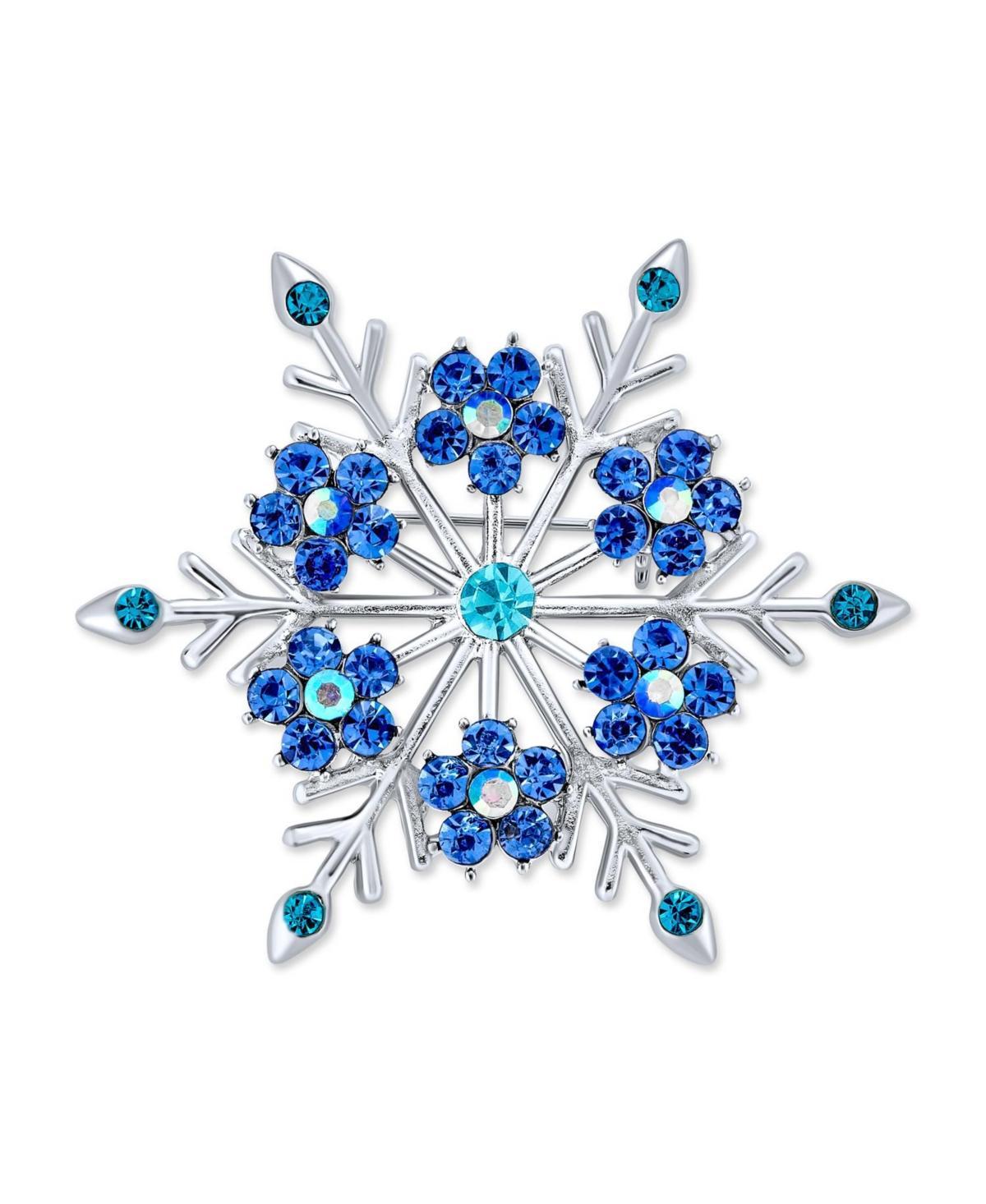 Large Multi Color Ice Blue Frozen Winter Flower Snowflake Brooch Pin For Women Crystal Holiday Party Frozen Winter Rhodium Plated Alloy Product Image