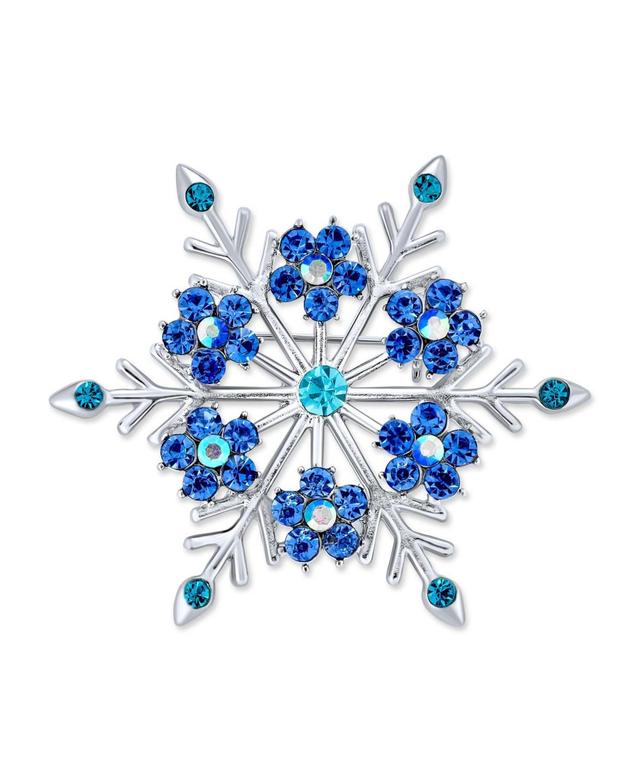 Large Multi Color Ice Blue Frozen Winter Flower Snowflake Brooch Pin For Women Crystal Holiday Party Frozen Winter Rhodium Plated Alloy Product Image