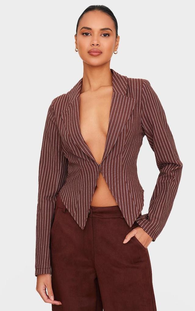 Chocolate Striped Plunge Hook & Eye Shirt Product Image