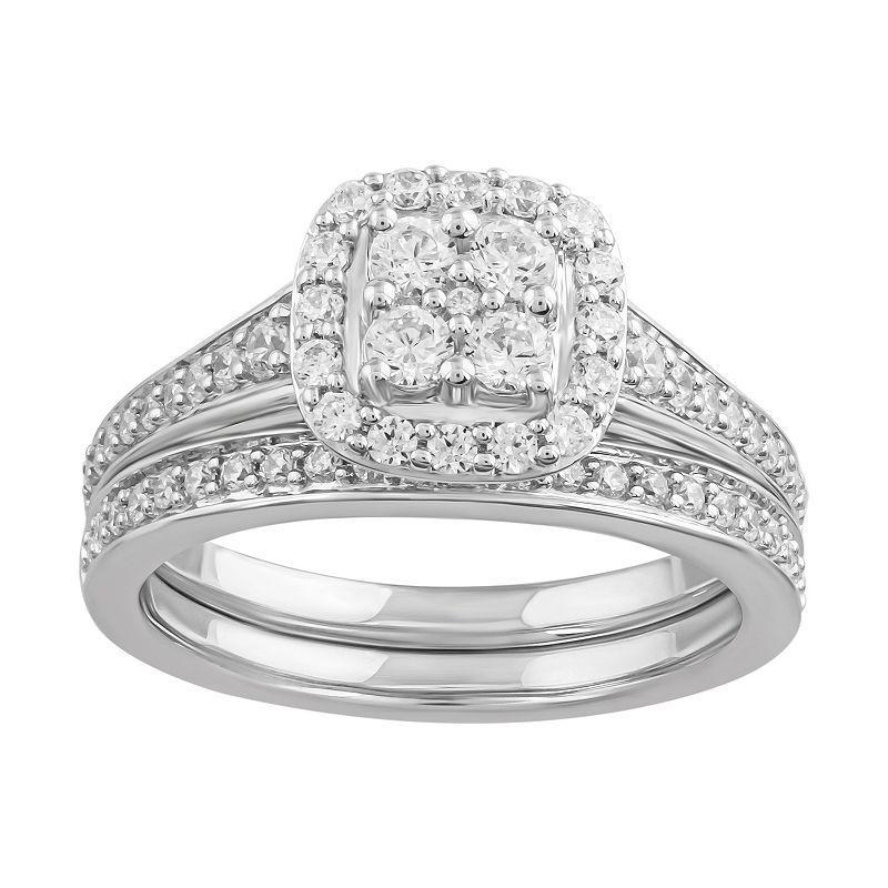 Simply Vera Vera Wang 14k White Gold 3/4 Carat T.W. Diamond Cluster Engagement Ring Set, Womens Product Image