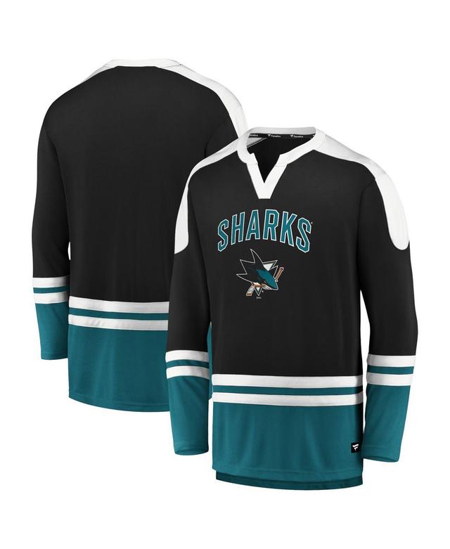 Men's Fanatics Branded Black/Teal San Jose Sharks Iconic Slapshot Long Sleeve T-Shirt Product Image