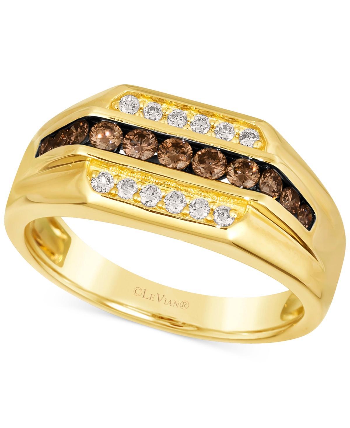 Le Vian Mens Chocolate Diamond & Nude Diamond Three Row Ring (5/8 ct. t.w.) in 14k Gold Product Image