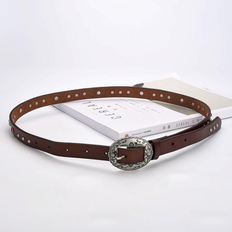 Engraved Buckle Rhinestone Studded Belt Product Image