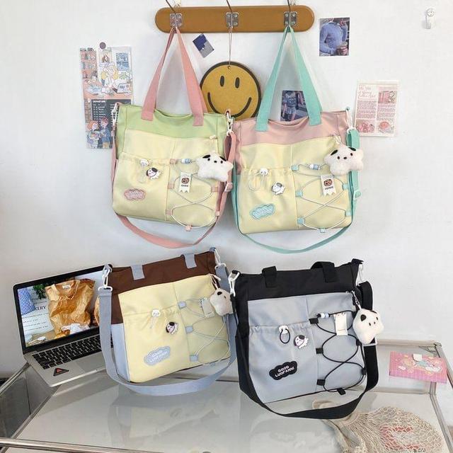 Color Block Drawstring Crossbody Tote Bag Product Image