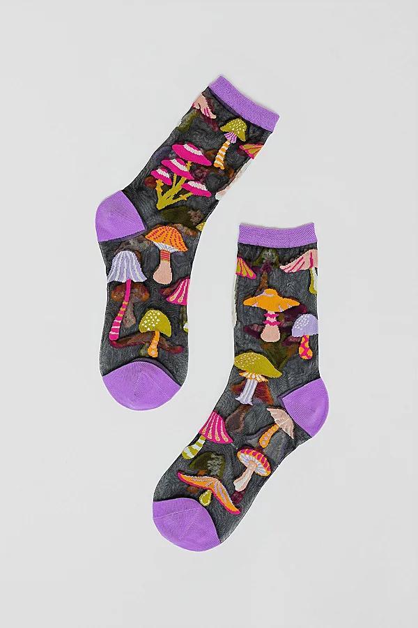 Sock Candy Magic Mushrooms Black Sheer Sock Womens at Urban Outfitters Product Image