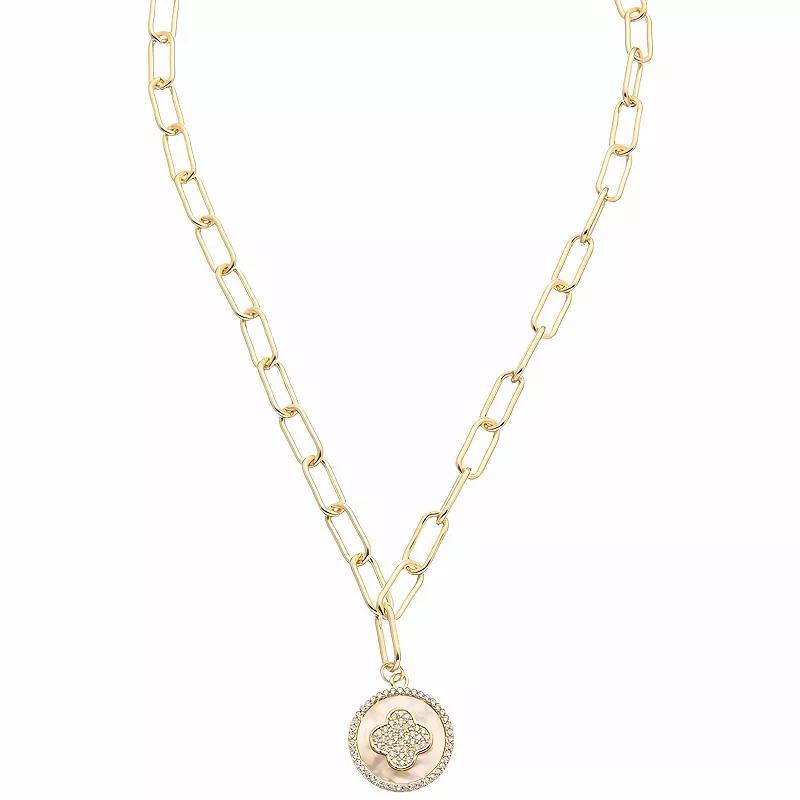 Juvell 18k Gold Plated Cubic Zirconia and Mother of Pearl Disc Necklace, Womens Gold Tone Product Image