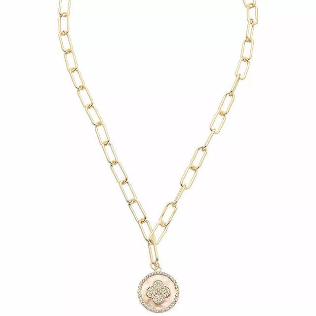 Juvell 18k Gold Plated Cubic Zirconia and Mother of Pearl Disc Necklace, Womens Gold Tone Product Image