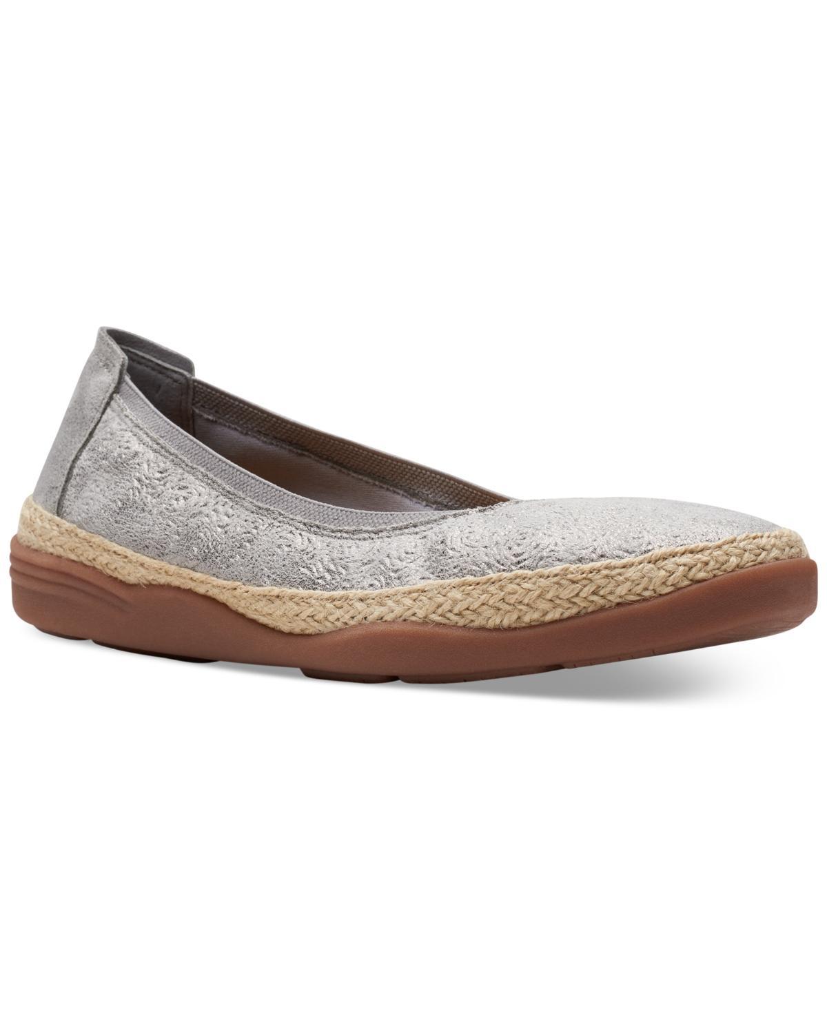 Clarks Womens Elaina Rae Textured Jute-Trim Flats Product Image