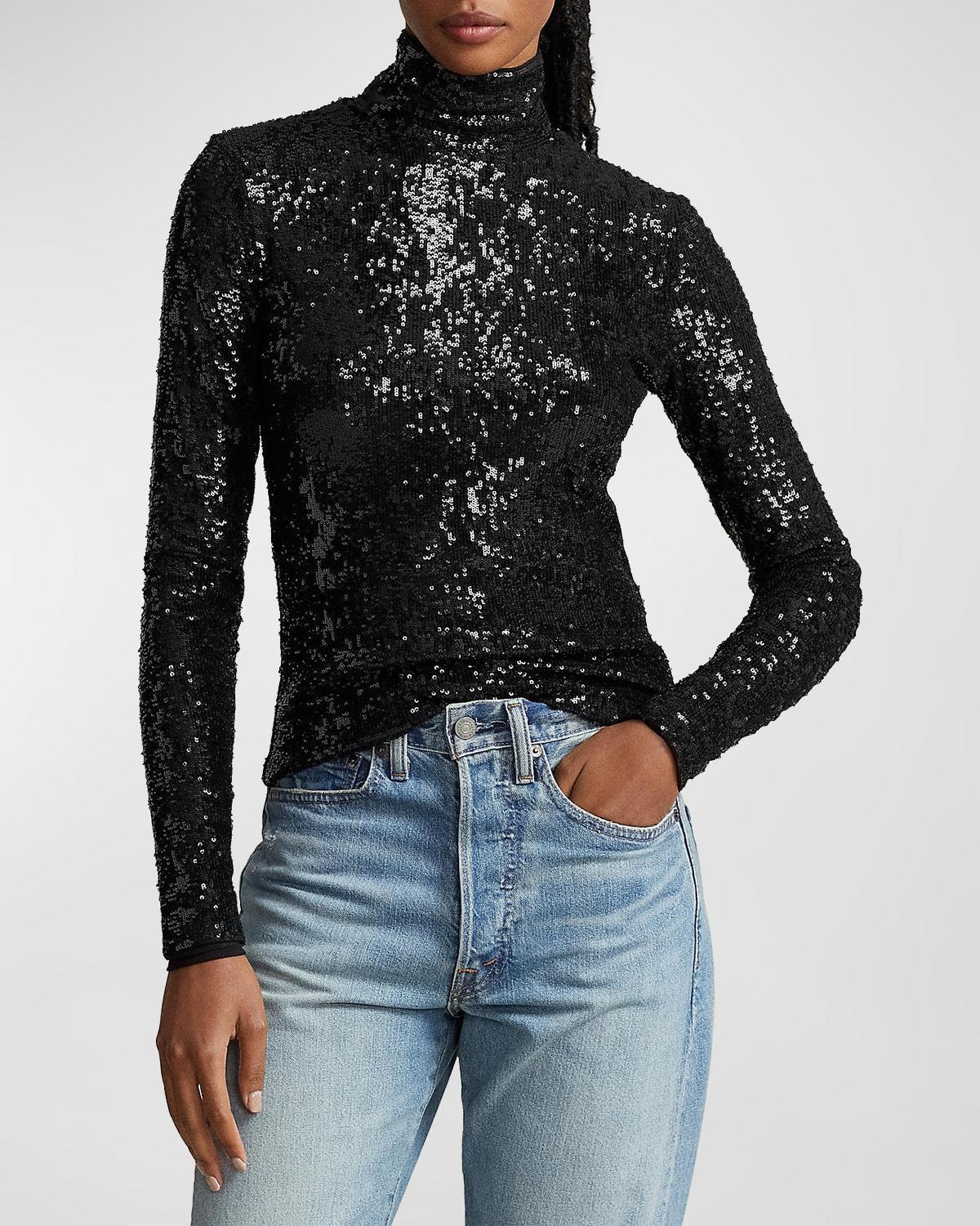 Womens Sequined Jersey Turtleneck Sweater Product Image