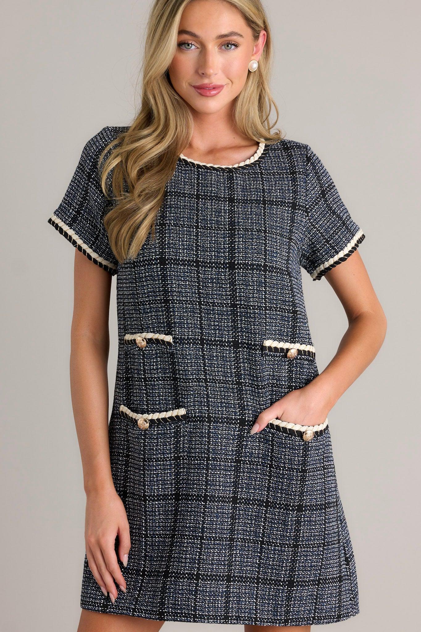 Take My Word Navy Tweed Mini Dress Product Image