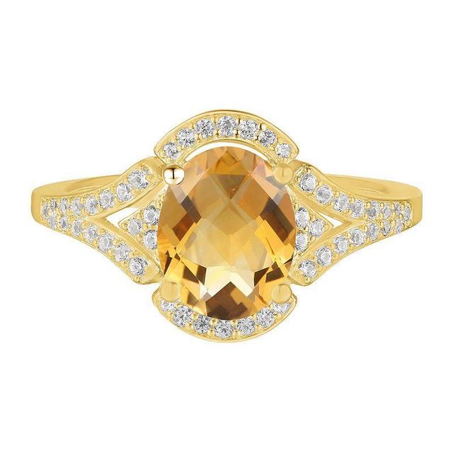 14K Gold Over Silver Citrine & Lab-Created White Sapphire Ring, Womens Yellow Product Image