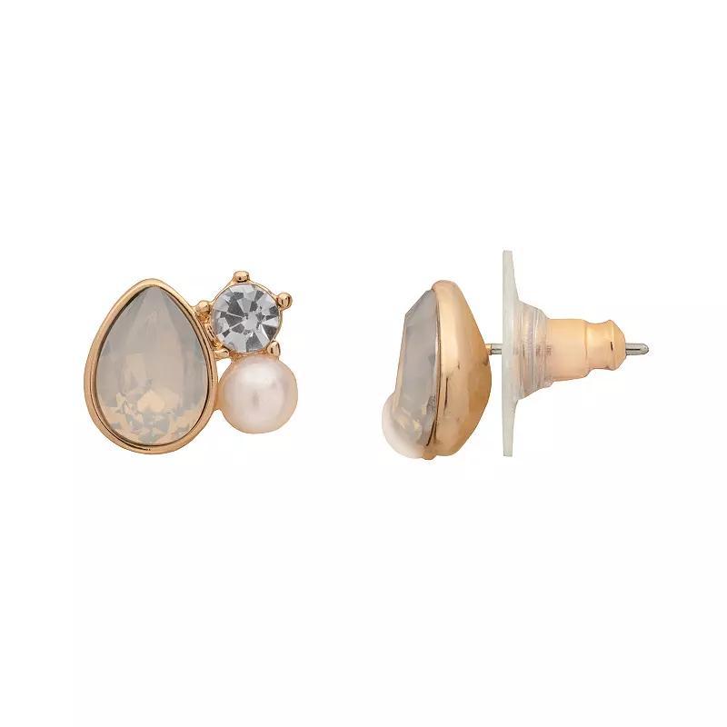 LC Lauren Conrad Gold Tone Crystal & Simulated Pearl Clustered Teardrop Stud Earrings, Womens Product Image