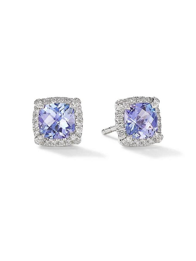 Womens Petite Chtelaine Pav Bezel Stud Earrings In 18K White Gold With Tanzanite Product Image