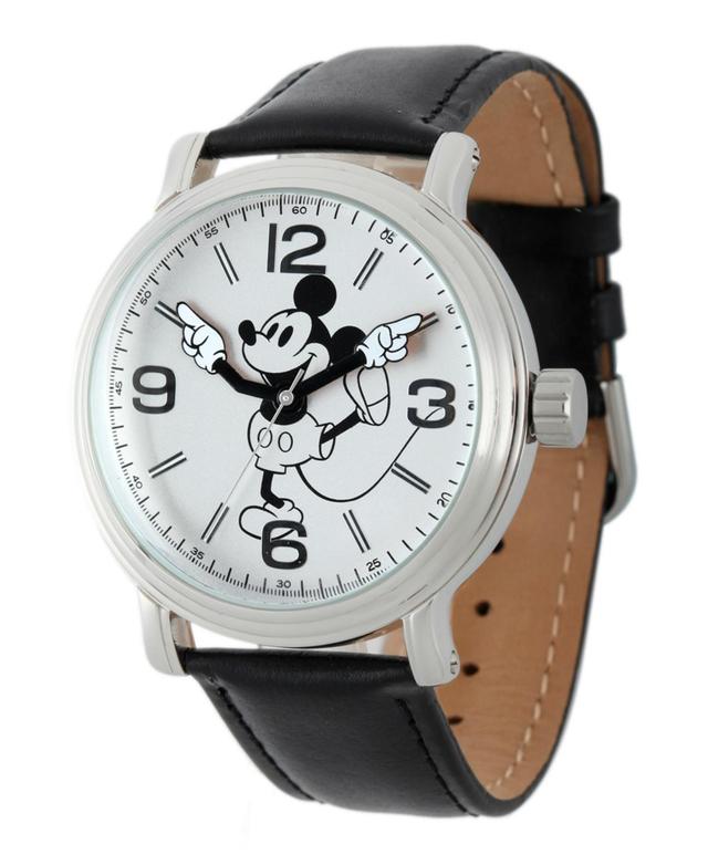 Disneys Mickey Mouse Mens Leather Watch, Black Product Image