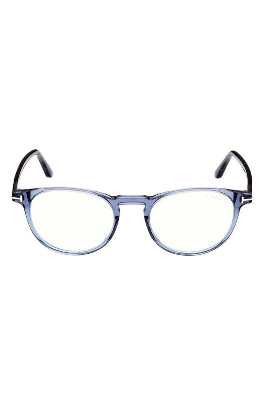 TOM FORD 51mm Round Blue Light Blocking Optical Glasses In Shiny Blue Product Image