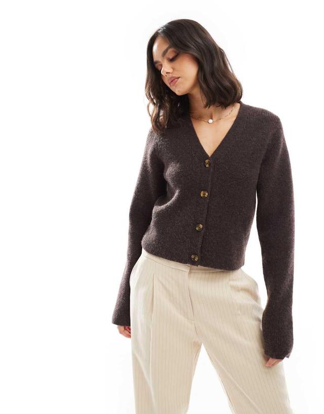 ASOS DESIGN structured v neck cardigan in chocolate Product Image