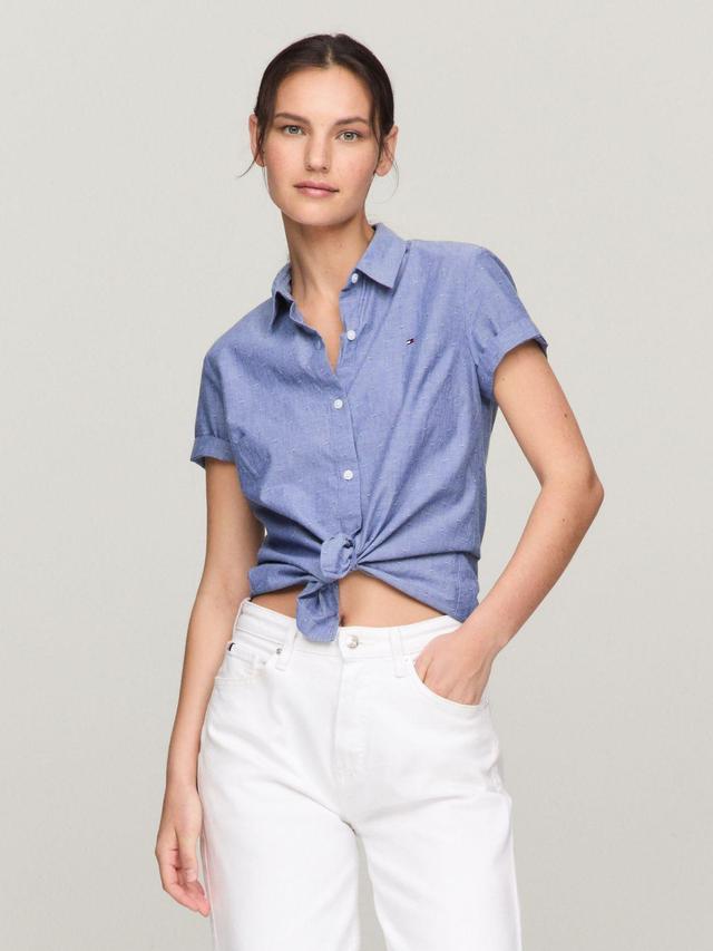 Tommy Hilfiger Women's Short-Sleeve Stretch Cotton Dobby Shirt Product Image